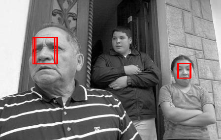 Detected two faces in a family photo of three