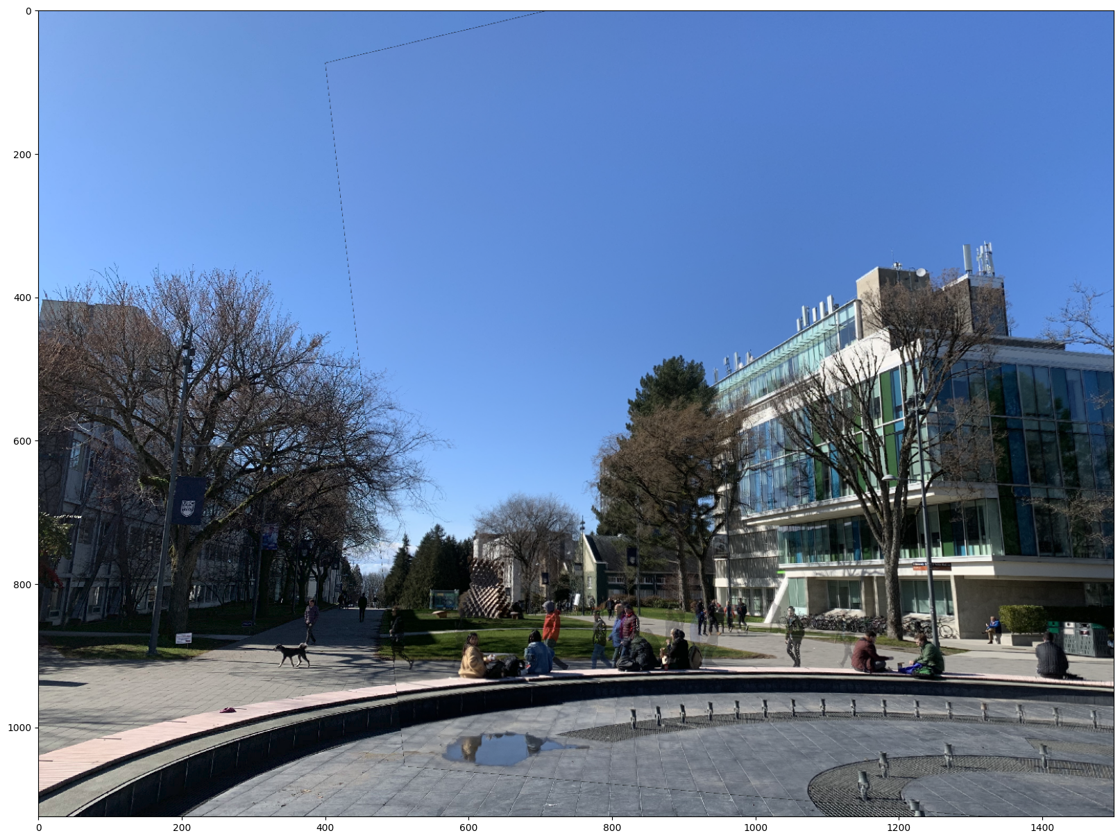 Stitched panorama of UBC Fountain